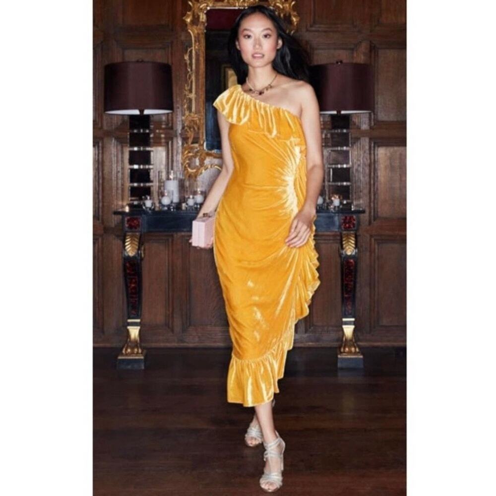 NEW Mestiza New York Flamenco Velvet Ruffle Dress Yellow Size 4 - Picture 4 of 10